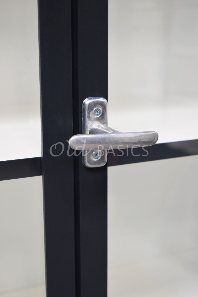 Detail van Apothekerskast Ferro, 2 deuren, RAL7021, zwart, grijs, materiaal staal